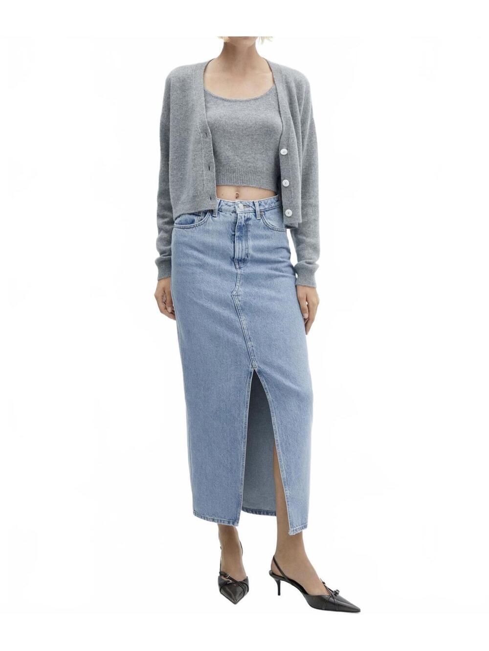 Mango Slit Denim Skirt Blue Medium Wash NWT XL